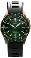 BRONZE TORSK-DIVER - EMERALD GREEN Watches Tsao Baltimore DOMED SAPPHIRE NATURAL RUBBER 
