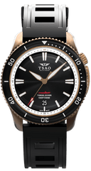 BRONZE TORSK-DIVER - SUNRAY BLACK Watches Tsao Baltimore DOMED SAPPHIRE NATURAL RUBBER 